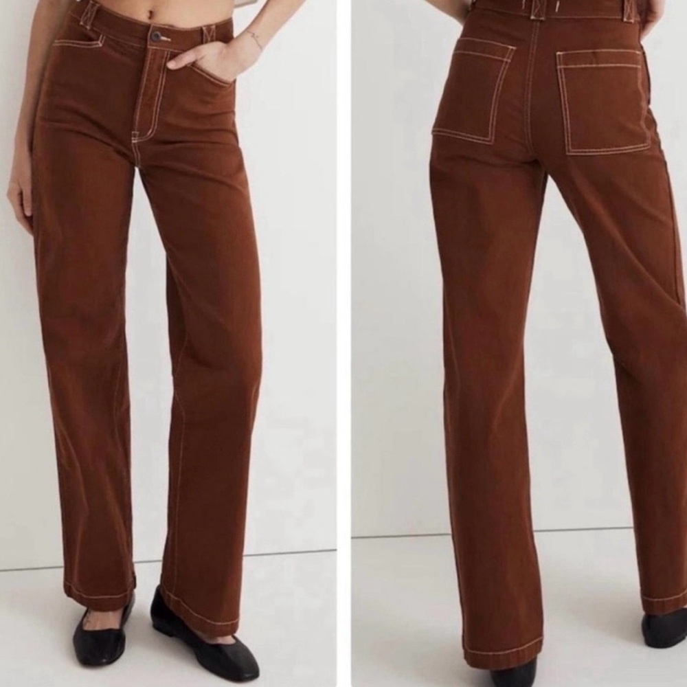 Madewell Emmett Size 28 Wide Leg Cognac Brown Jeans Pants